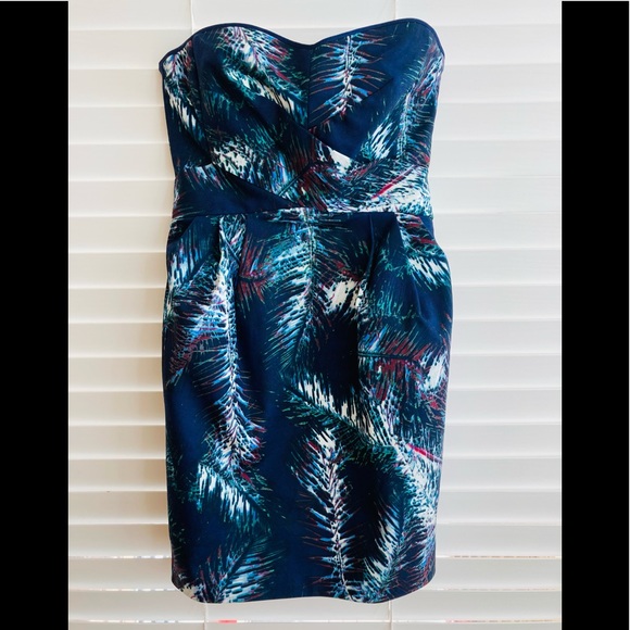 Club Monaco Feather Blue Print Dress Sz: 0 - Picture 1 of 10